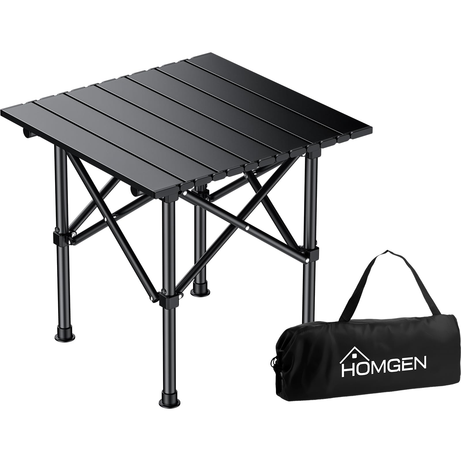 HOMGEN Tavolino Pieghevole da Campeggio in Acciaio Carbonio 40x40x40cm, Stabile Anti-Shake, Montaggio in 3 Passaggi, Ultraleggero 1.7kg, Portatile per Spiaggia Balcone Picnic con Borsa di Stoccaggio