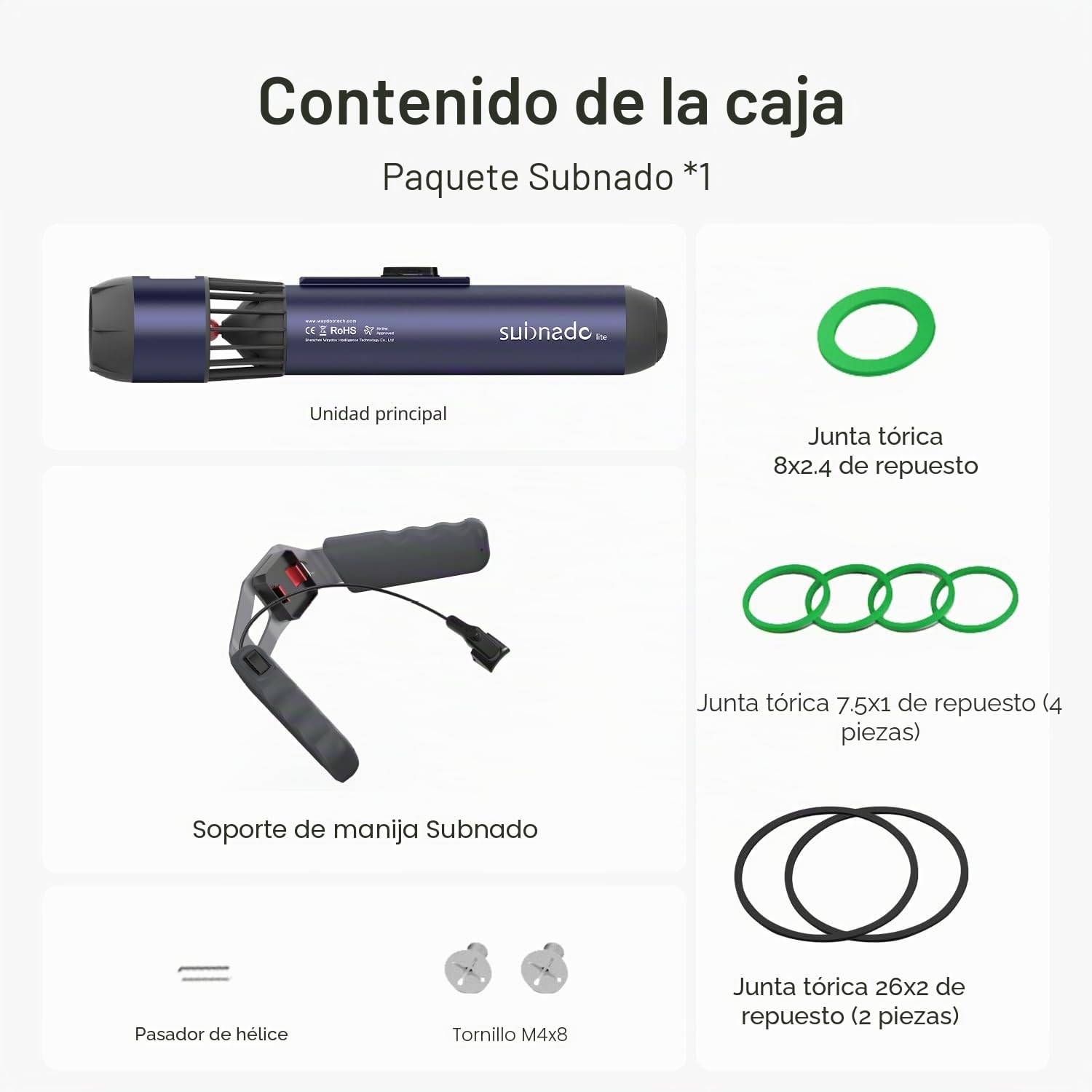 Waydoo Subnado Lite Scooter Submarino, Scooter Acuático Compacto con Asa Desmontable para Buceo, Snorkel y Deportes Acuáticos, Portátil para Adultos y Niños, Azul