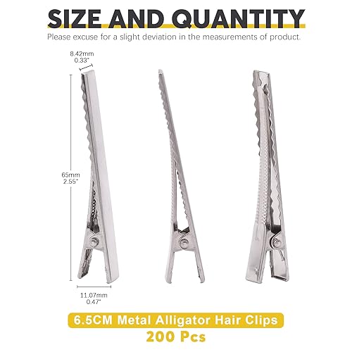 Miniatura 2 de 200 pinzas de pelo de cocodrilo de 2.55 pulgadas a granel, color plateado, pinzas para el pelo de una sola punta, para hacer lazos, hacer horquillas