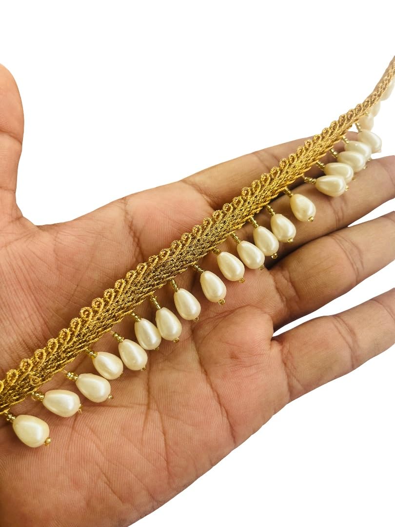 Encaje dorado con perlas para decorar cortinas de salón y vestidos de fiesta únicos