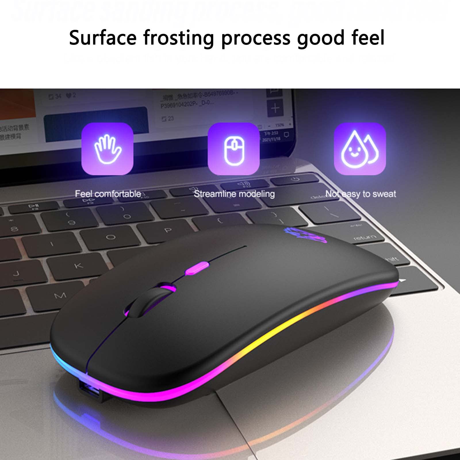 Mysz Mysz bezprzewodowa Mysz komputerowa do laptopa USB do gier Bluetooth Ergonomiczna mysz Urządzenie wskazujące Optyczne śledzenie Ładowalna kolorowa lampa oddechowa Regulowana czułość DPI(Schwarz)