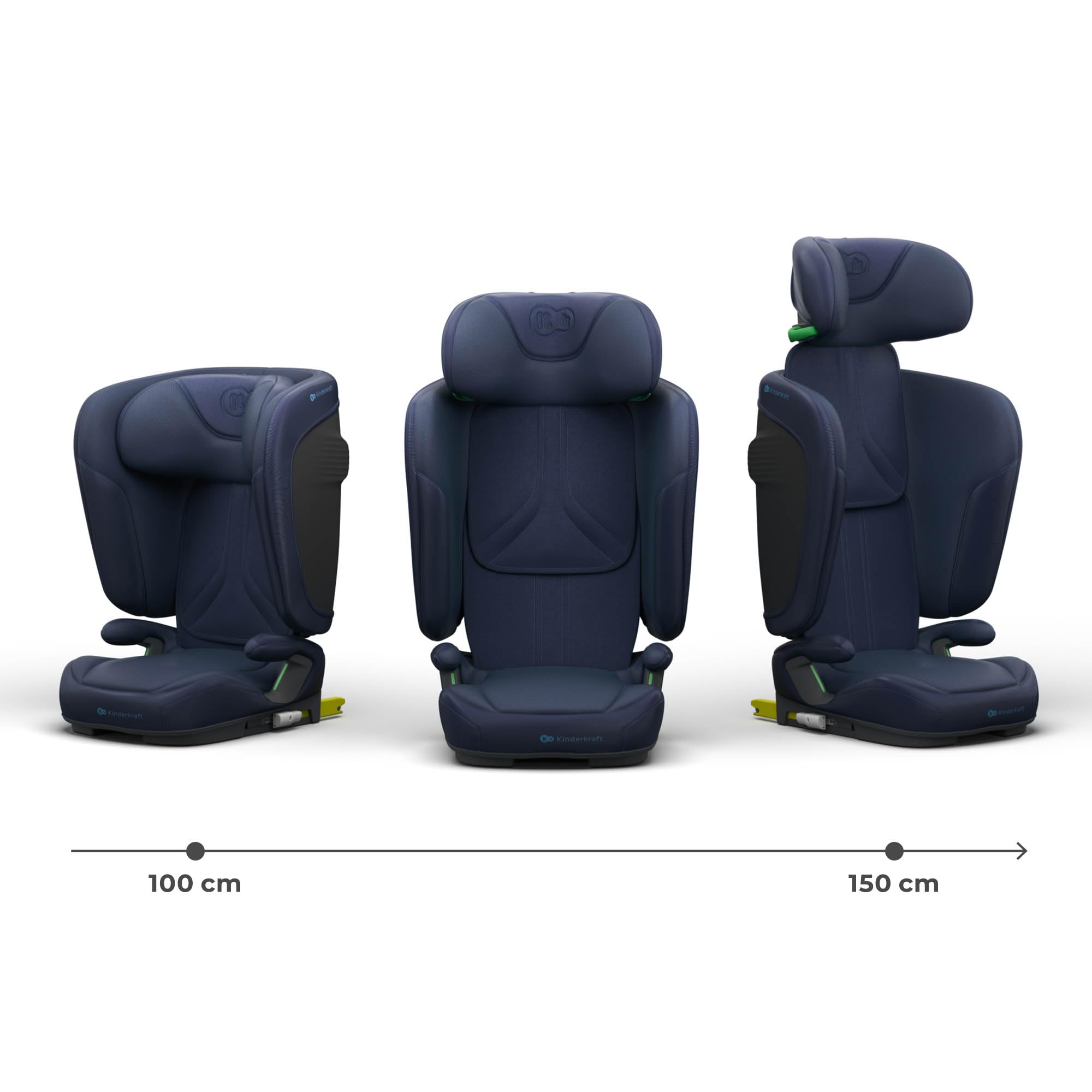 Kinderkraft UNITY 2, Fotelik 100–150 cm dla dzieci 3,5–12 lat, 5-stopniowa regulacja oparcia, Składany, ISOFIX, systemy SPS+ i H-GUARD, Tapicerka AIR FLOW, Łatwe czyszczenie, Niebieski