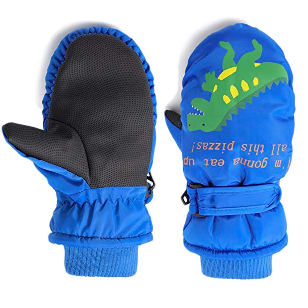 IBLUELOVERKids Snow Mittens Waterproof Winter Ski Mittens Thicken Warm Gloves Fleece Lined Warm Mittens with Dinosaur for 3-6 Years Boy
