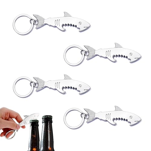 4 Pcs Shark Bottle Opener Keychain Exquisite Shark Keychain Alloy