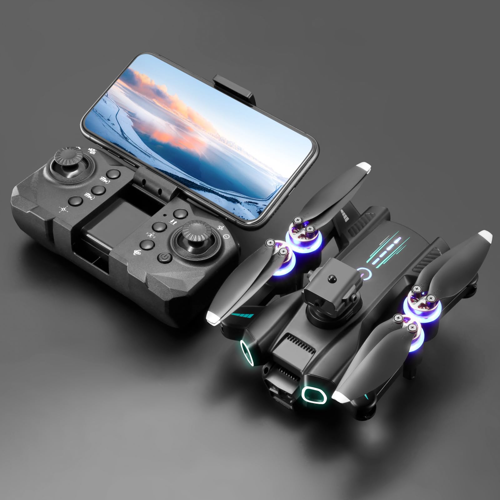 Drone con fotocamera per bambini e adulti, quadricottero pieghevole con controllo motore senza spazzole con ribaltamenti 3D Localizzazione ottica Fotografia gestuale per (Batteria 6K3)