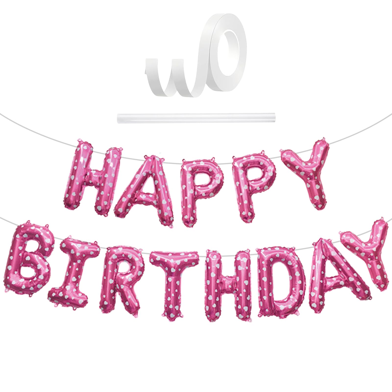 Happy Birthday Balloons Banner Pink Hearts, 16 Inch Happy Birthday Letter Balloons, Pink Hearts Balloon Banner Decorations, Party Supplies Decorations For Kids Girls Boys & Adults Men Women