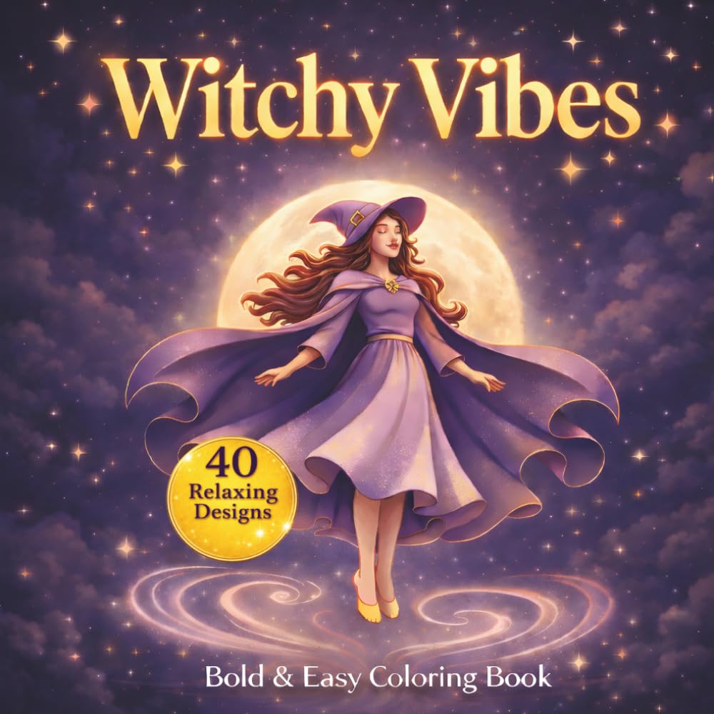 Witchy Vibes: Bold and Easy Coloring Book for Adults, Teens, and Seniors ; 40 Spooky Magical Designs with Thick Lines for Relaxation, Stress Relief, ... Vibes (Bold and Easy Coloring Collection)