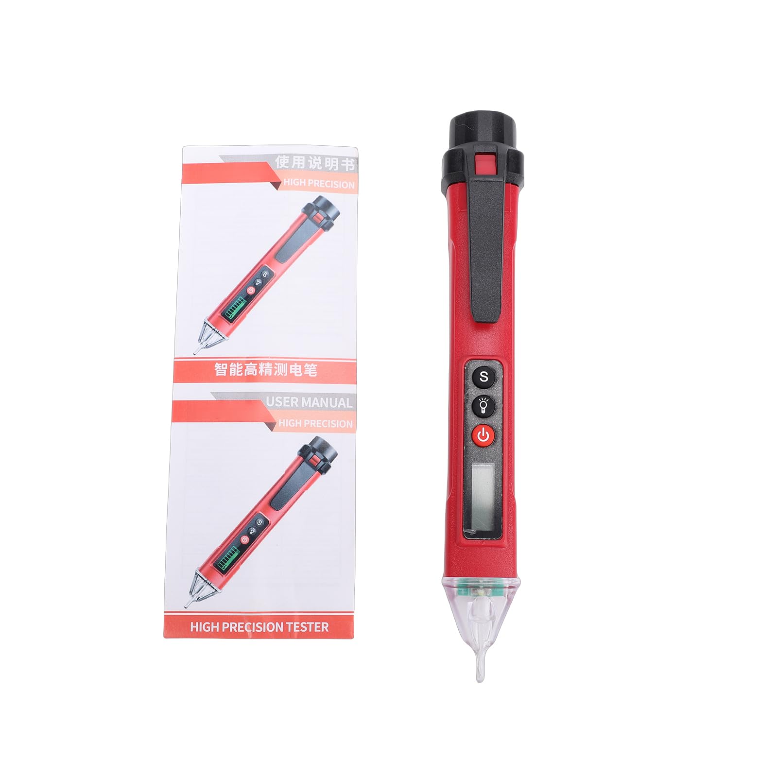 Spacnana Voltage Tester, ABS Non Contact Voltage Detector with NCV Detection, Dual Range LCD Display, Sound Light Alarm, 12 to 1000V AC for Electricians Home Use (VC1010【Red】)