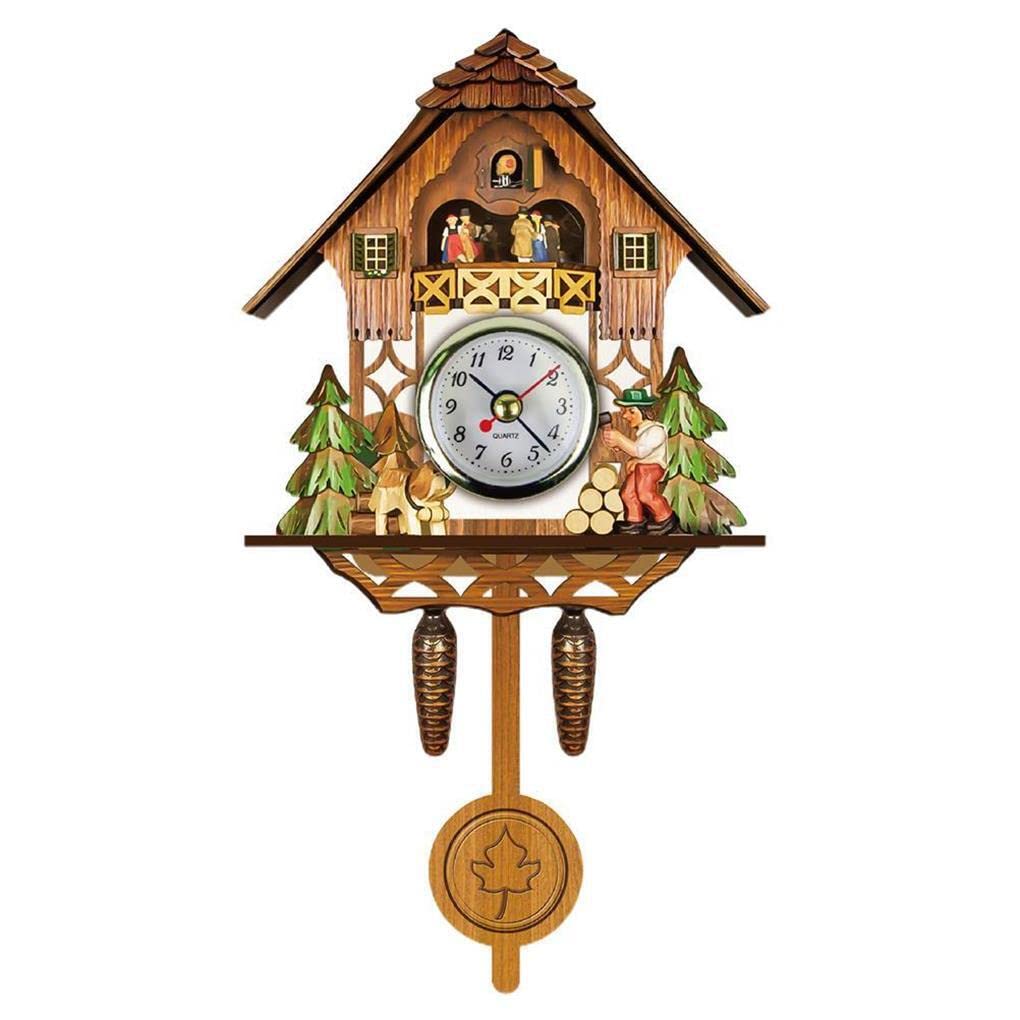 FIOERDTUIE Clock Bird Antique Wood Scandinavian Style Pendent Wall-mounted Pendulum Wall Decoration Home Decor Bedroom Supplies, CM001