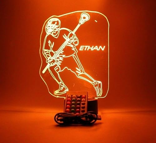 Miniatura 6 de Lacrosse Luz nocturna LED Gratis Nombre personalizado Lacrosse Player Lámpara de mesa con mando a distancia, 16 opciones de color diferentes,