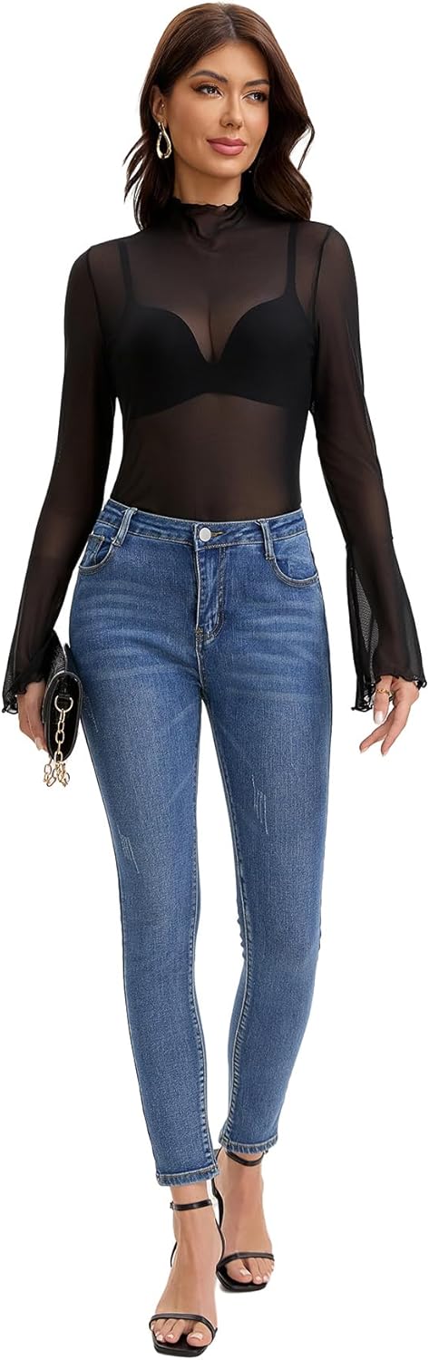 Mesh Tops for Women Long Bell Sleeve Blouses Sexy See Through Going Out Shirt Sheer Summer Outfits 2025 - Image 6