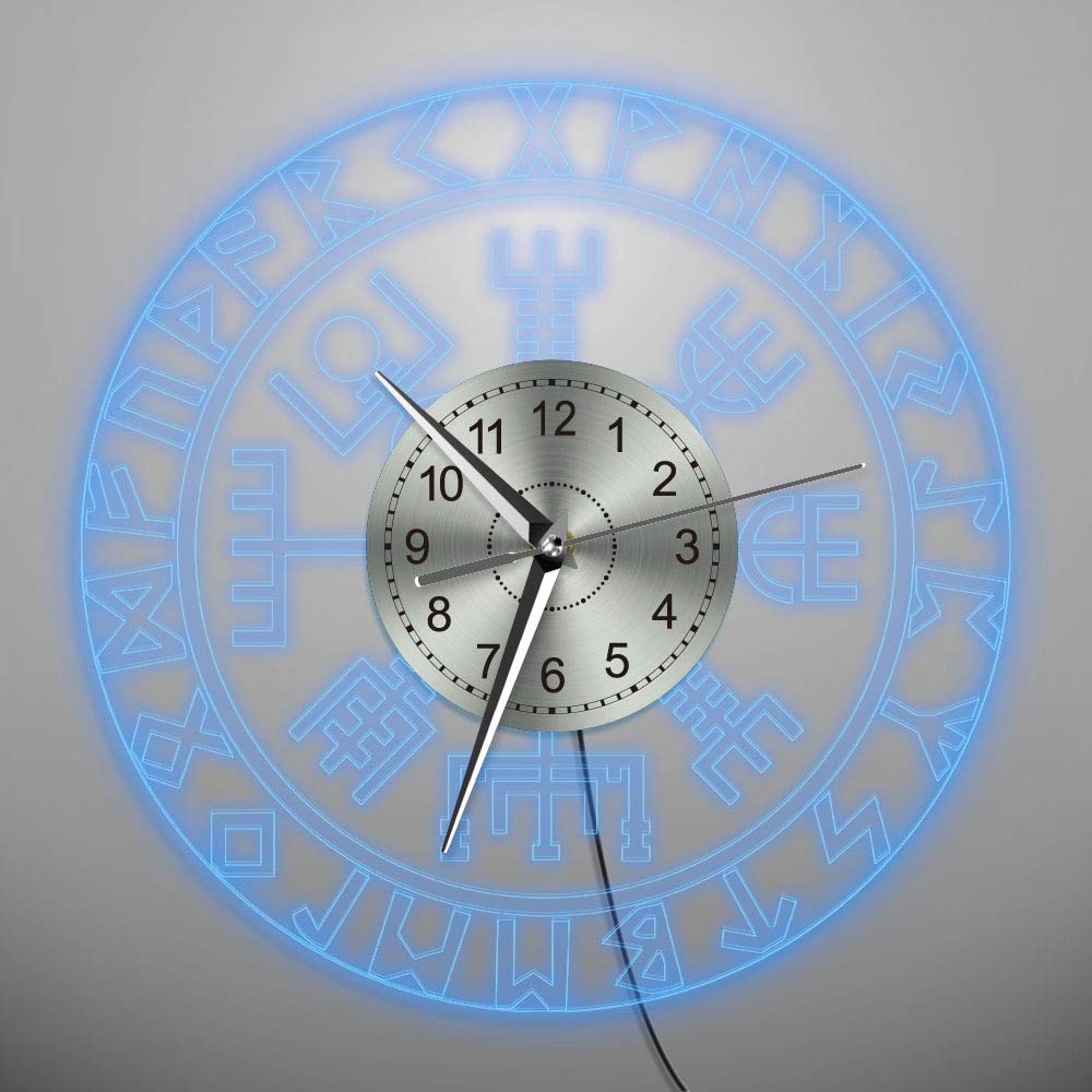 30cm Viking Runes Acrylique LED Edge Allumé Horloge Murale avec LED Lumière Homme Cave Bar Signe Lumineux Norse Rune Compass Horloge Murale Lumineuse 7 Couleurs Changeables Cadeau De Jour Des Enfant