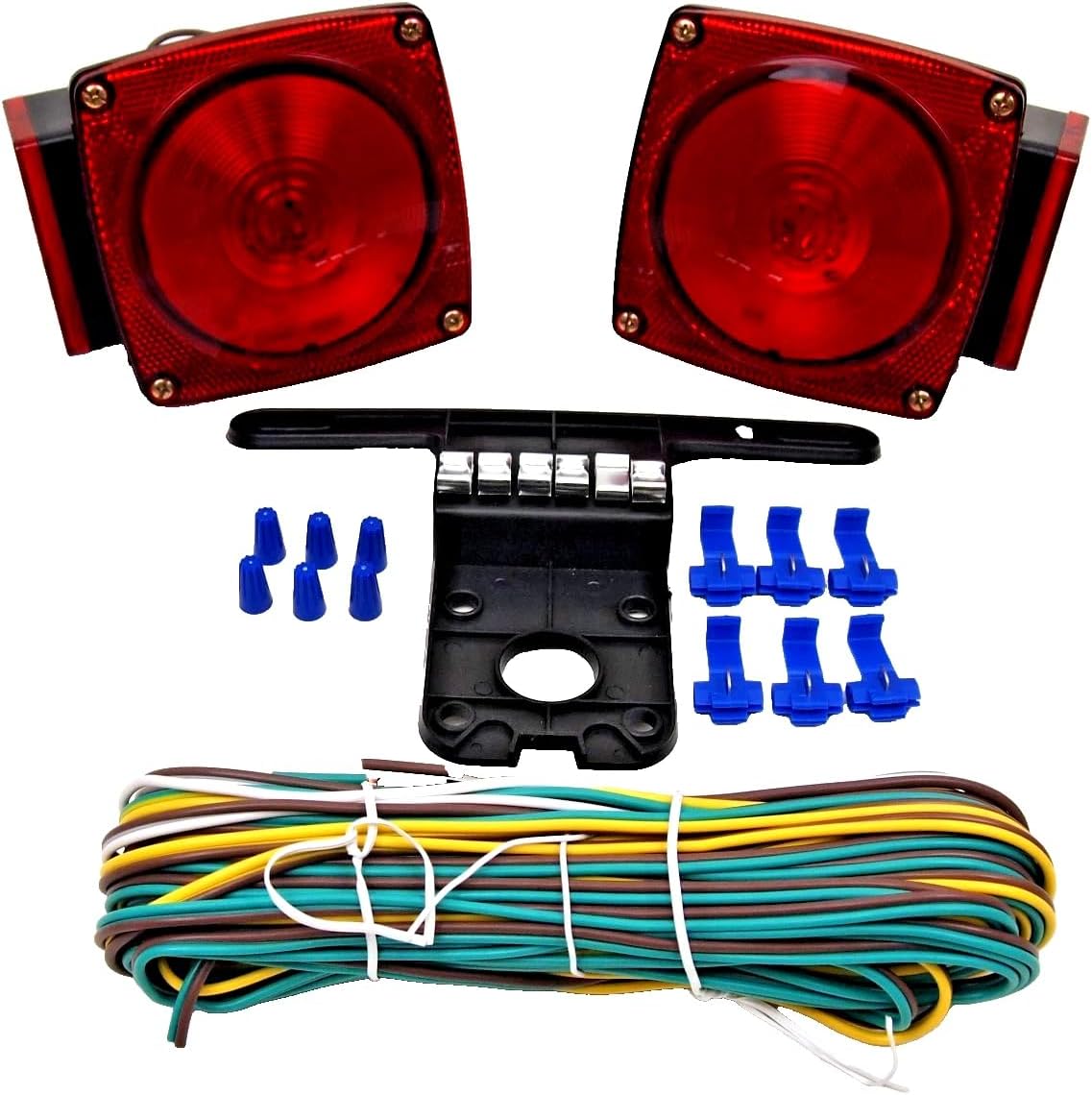 12V Single-LED Trailer Light Kit – DOT Approved Submersible Stop/Turn/Tail Lights for Utility Trailers & Snowmobiles – 22ft Split Harness, 4-Pin Connector (Model HTL-001)