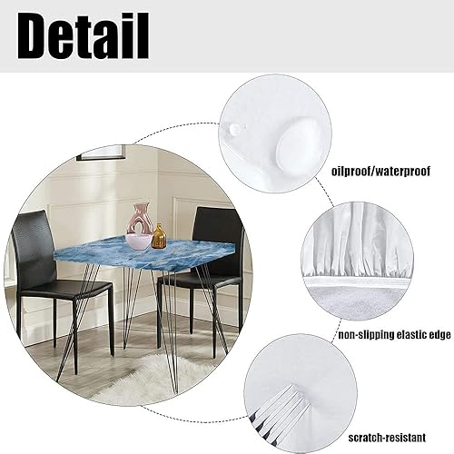 Miniatura 9 de Mantel cuadrado de mármol, diseño de piedra nublada, efecto brumoso, borde elástico, adecuado para decoración de mesa, bufé y campamento, apto para