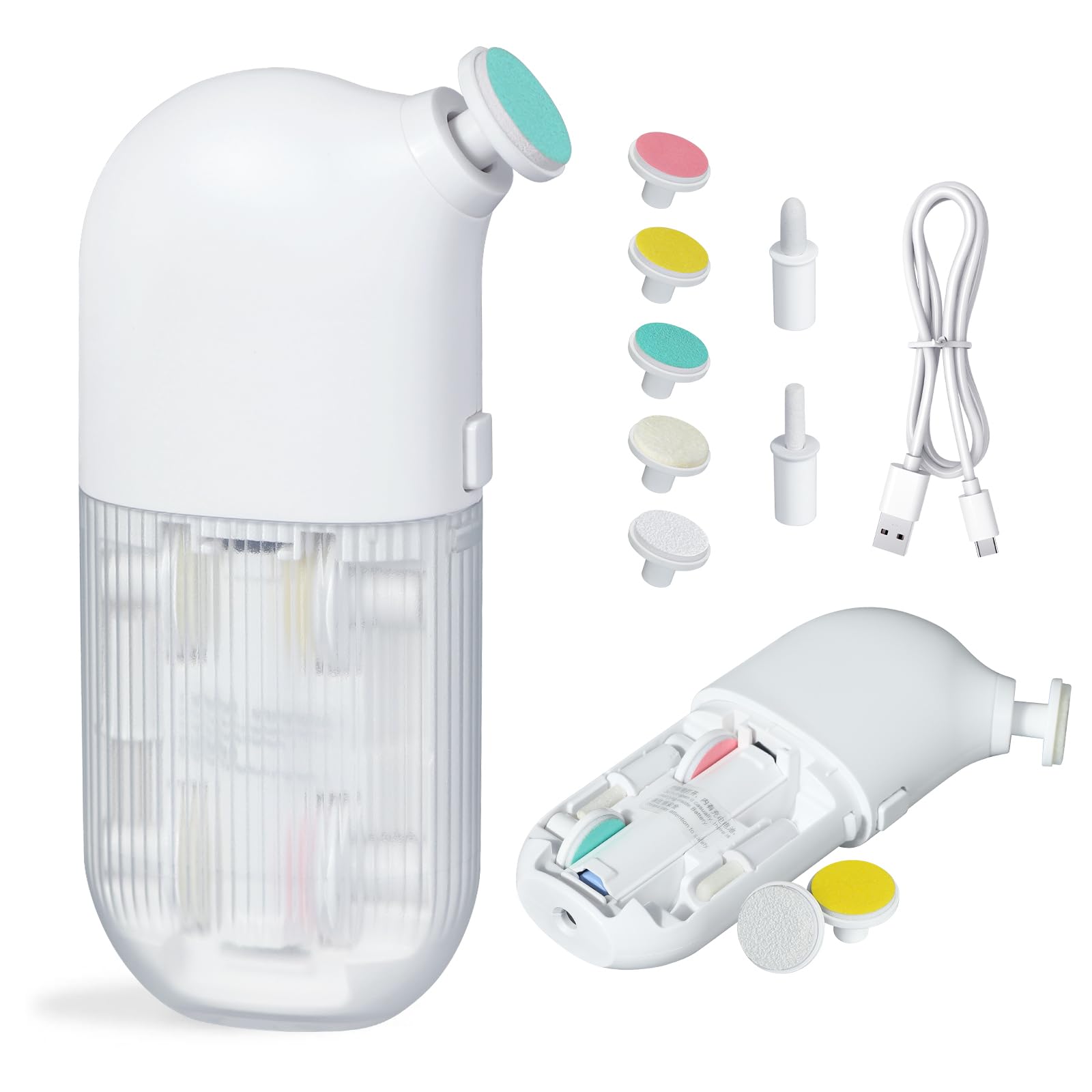 IvyWind Electric Baby Nail File, 7 in 1 Grinding Heads Baby Nail Trimmer, Automatic Baby Nail Clippers for Infant Newborn Toddler Kid Adult, 2 Speeds,