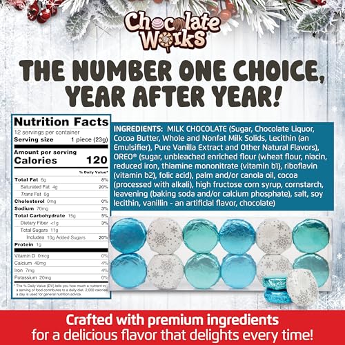 Image of Chocolate Covered Cream Filled Cookies by Chocolate Works, Gourmet Christmas Chocolate Gift Box, Milk Chocolate Coated Cookies, Blue, 12 Premium Belgian Chocolate Treats
