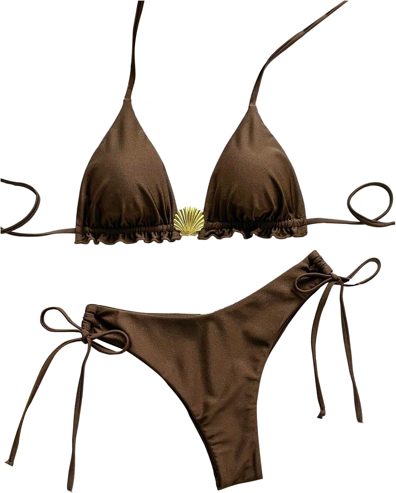 Women's 2 Piece Halter Tie Bikini Sets String Triangle High Cut Shell Metal Sexy Swimwear