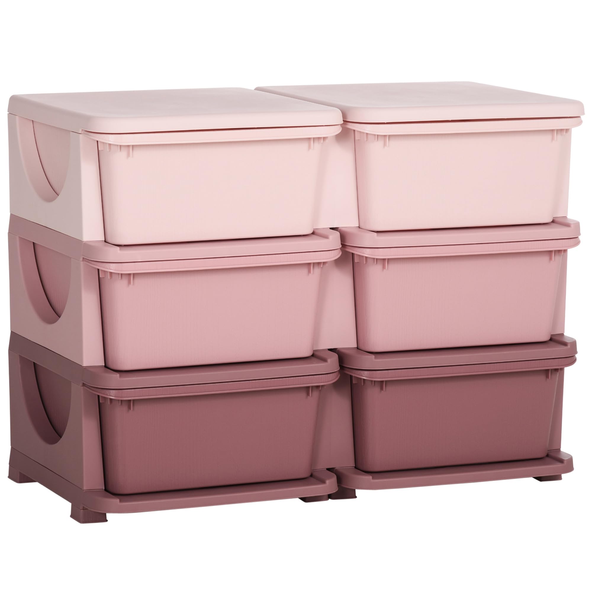 HOMCOM Kinderschubladenschrank mit Stauraum – 3 Ebenen, Rosa/Violett, 75 x 37 x 56,5 cm