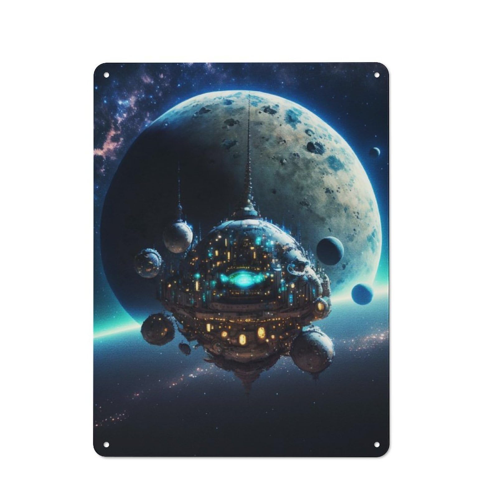 Shed Style Decorative Metal Plaque 40x30cm Featuring Space Planets, Porch Wall Decor for Patio Bar, Workshop, Shed Or Kitchen