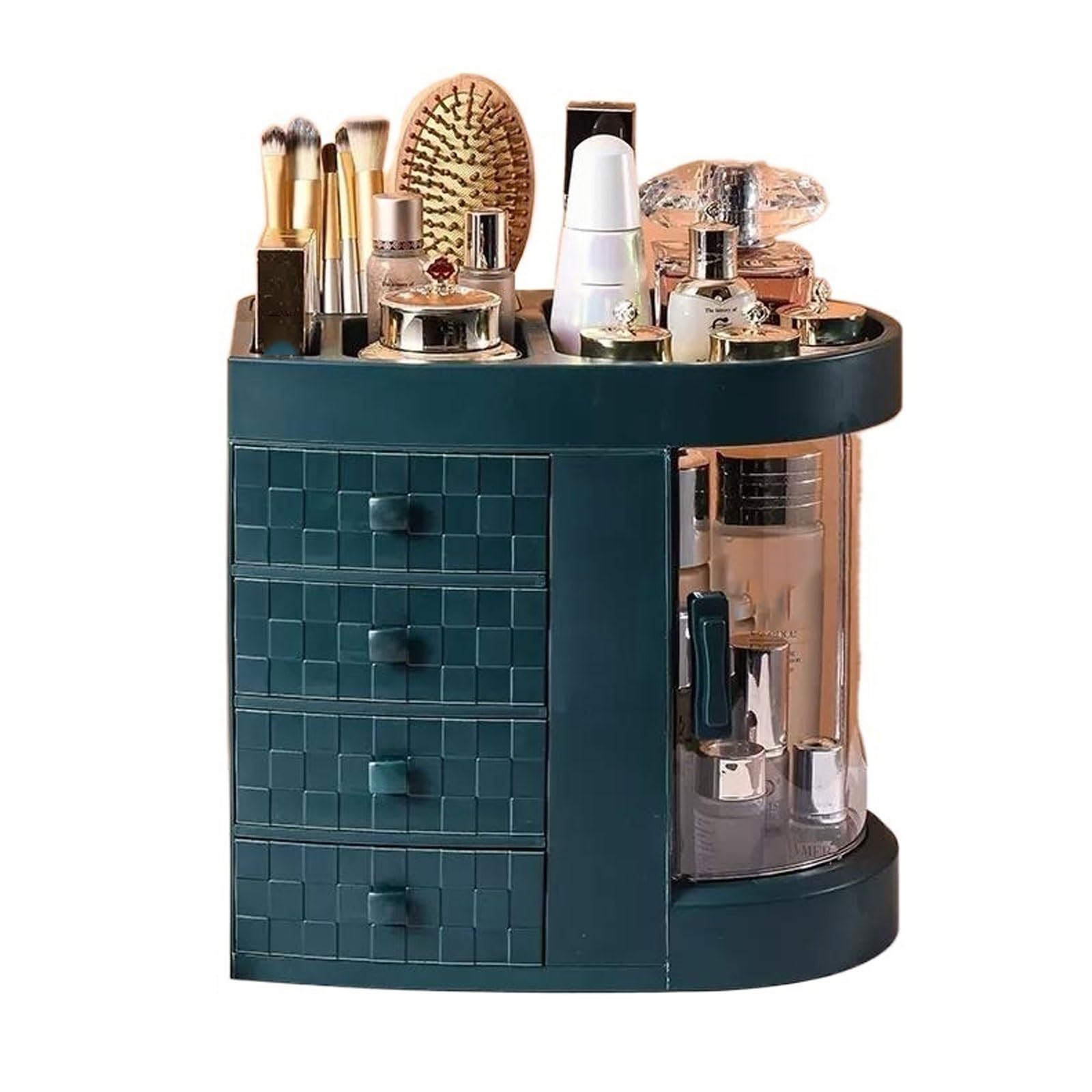 Z4T8M2K6G5 Skincare Organiser Plastic Makeup Organizer with Drawers，Perfume Display Case and Cosmetic Storage Box，Great for Bathroom, Dresser, Countertop(Green)