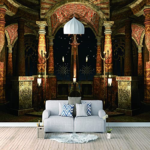 Papier Peint Panoramique 3D,Château de nuit - Autocollant Mural pour Salon Chambre À Coucher Couloir Moderne Espace Visuel de Paysage Naturel Murale 300x210 cm - 6 lés Cover