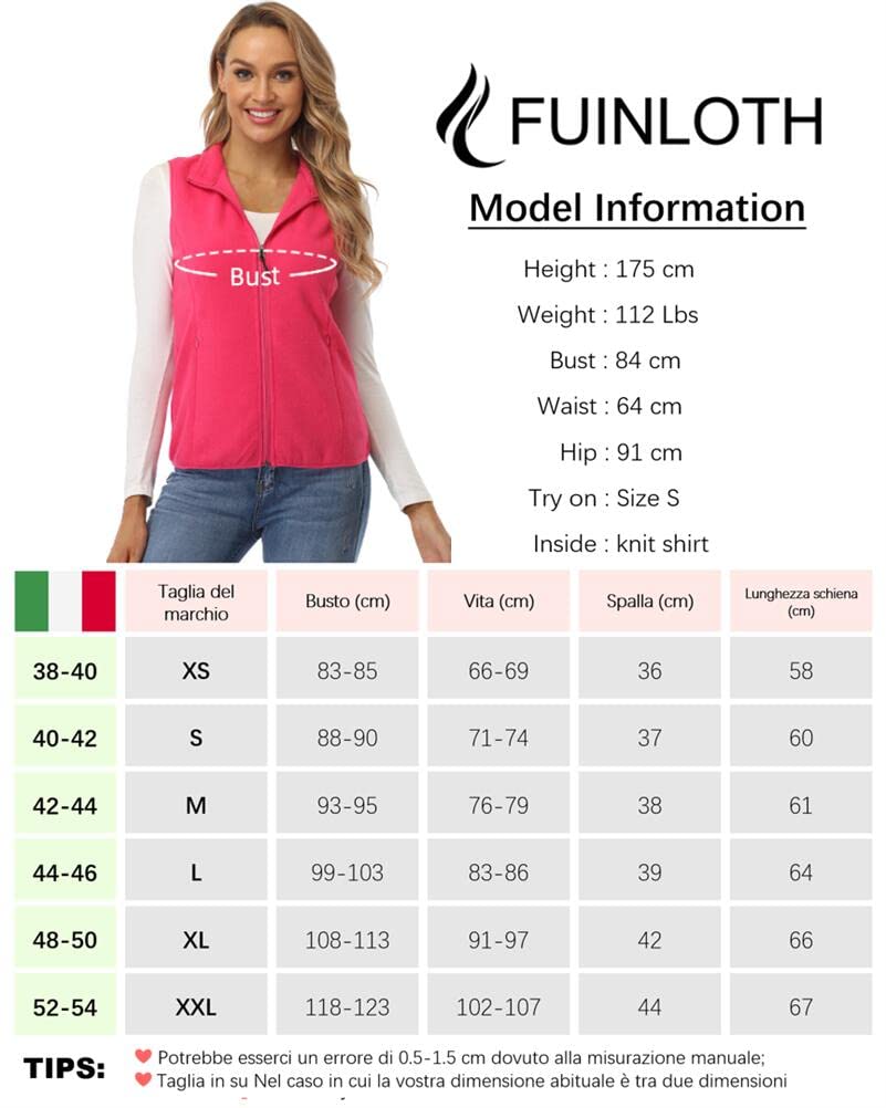 fuinloth Gilet Donna in Pile Smanicato Elegante Invernale Sportivo con Tasca Gilet Termico con Cerniera Senza Maniche Giacca
