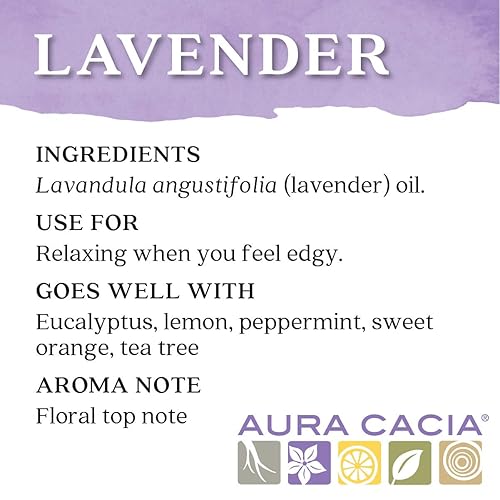 Miniatura 4 de Aura Cacia Aceite esencial de lavanda 100% puro, 0.5 onzas líquidas, aroma relajante y tranquilo, grado terapéutico, lavanda de origen ético
