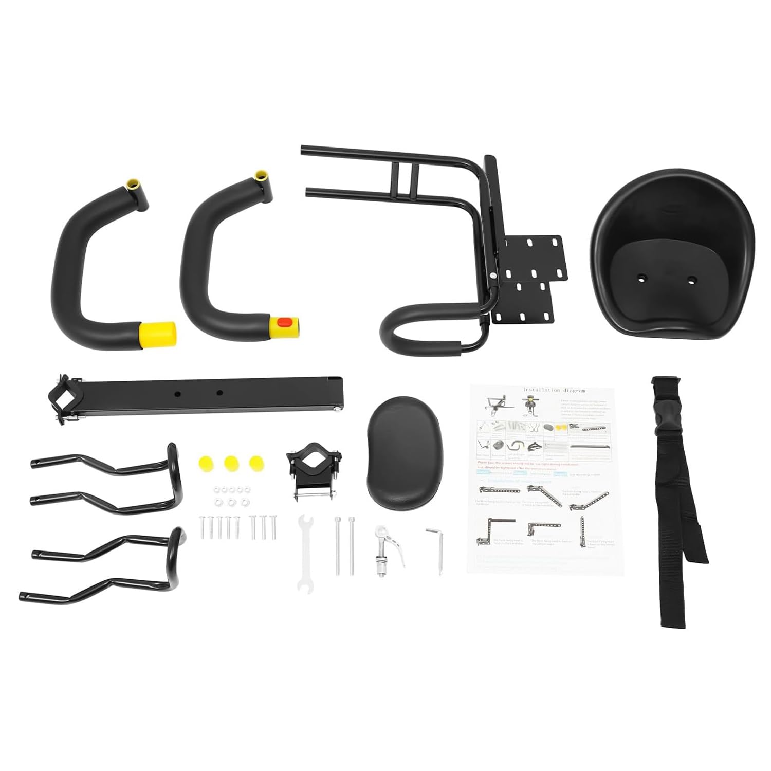 Siège de vélo avant pour enfant, siège enfant sûr avec harnais et barrières, capacité de charge maximale 35 kg, position d'assise réglable + hauteur de pédale, pour VTT ou vélo de route, vélos de vill
