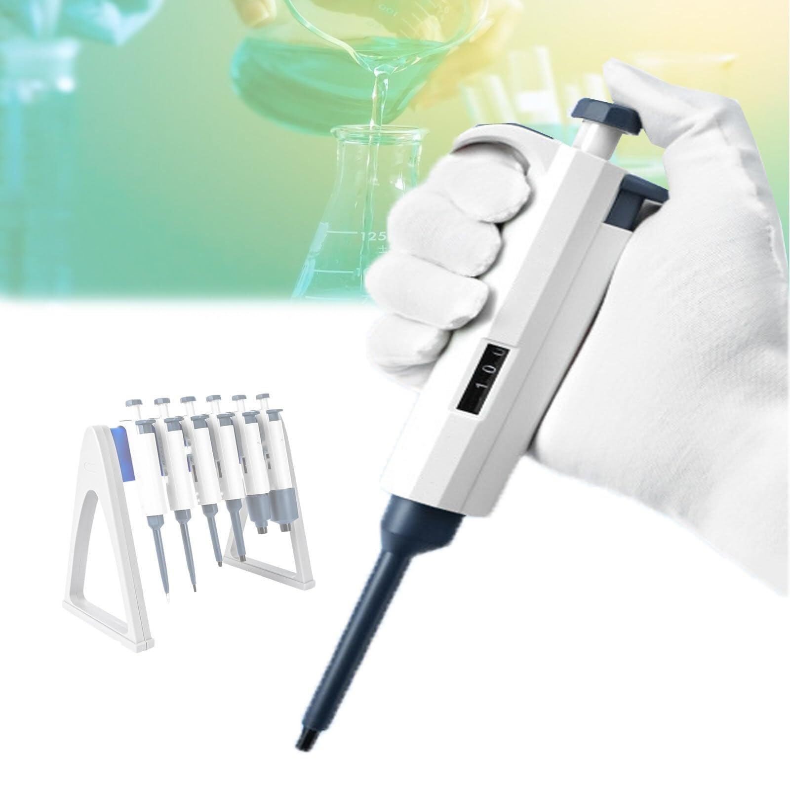 Micropipeta, pipeta manual, pipeta monocanal, rango de volumen de 0,1 a 100 ul, esterilización de la porción inferior a 121 °C, aspiración precisa, pipeta con pantalla digital(10ul)