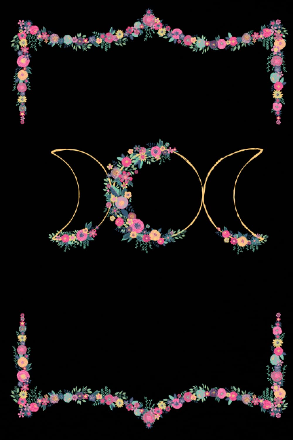 Triple Moon Notebook: Pagan goddess symbol gift journal. 6 x 9 lined notebook. 100 pages.: Moon phase Goddess symbol:Floral design