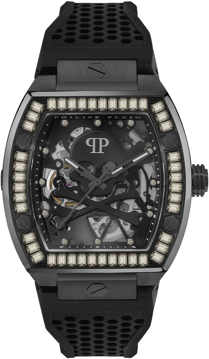 Philipp Plein The $keleton Collection Luxury Mens Watch Timepieces with a Black Strap, Case and Dial