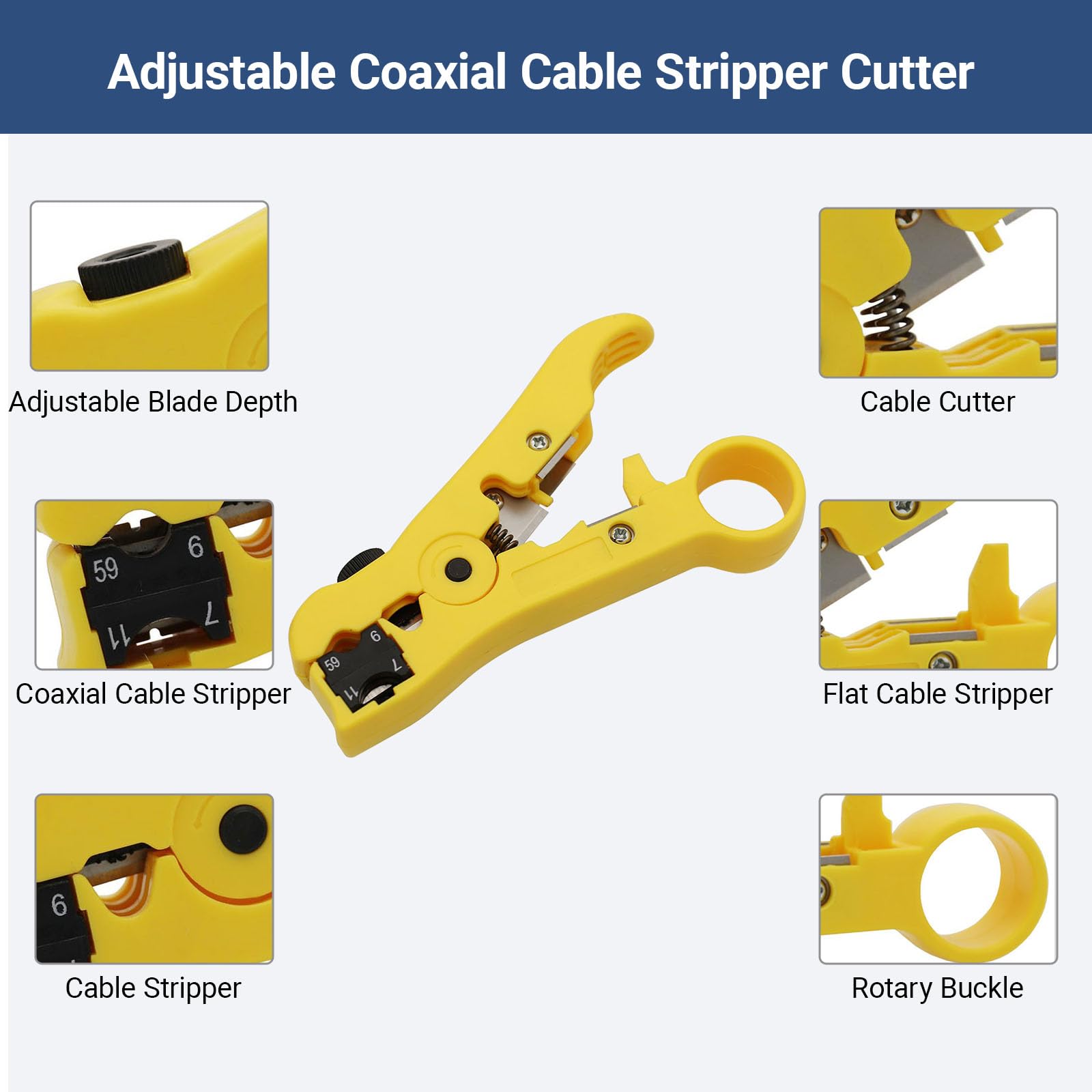 Kit profesional de crimpadora de cables coaxiales con pelacables y conectores de compresión RG6, juego de herramientas de crimpado coaxial ajustable para instalaciones de conectores de cable coaxial