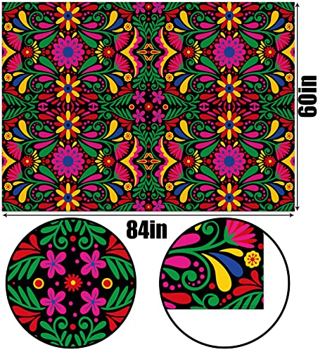 Heyfary Mexican Fiesta Tablecloth Mexico Dia De Los Muertos Cinco De Mayo Party Decorations Floral Rustic Home Kitchen Dining Room Decor-60×84Inch #TOP2