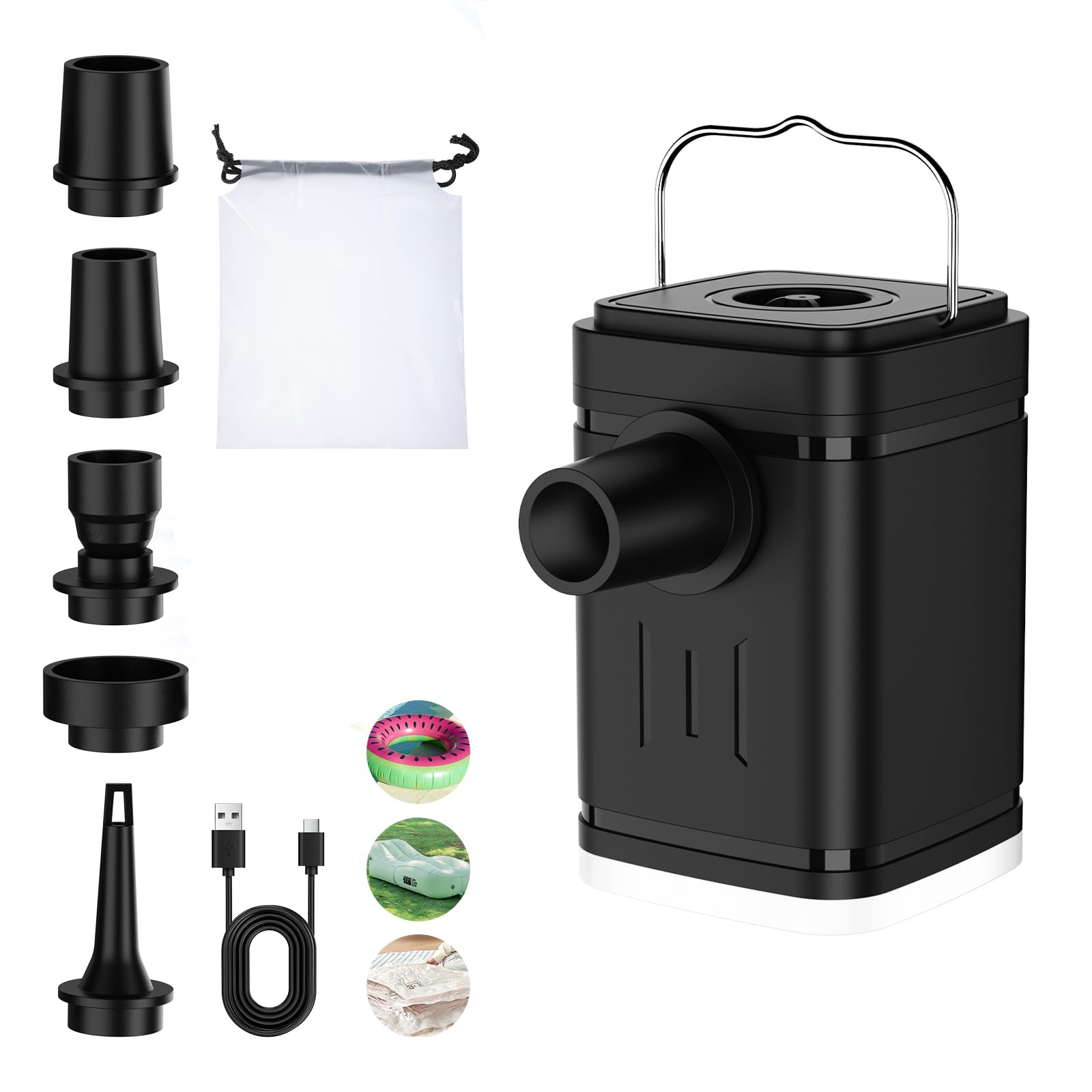 Pompa Elettrica Per Gonfiabile - Portatile, Ricaricabile, 5.2KPa, Con Luce LED, Per Materassini E Giocattoli - Foto 9