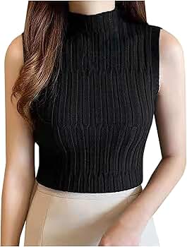 トップス mesh turtleneck design tank top Haitryli Women's See Through Mesh Crop Tank Top Slim Fitted
