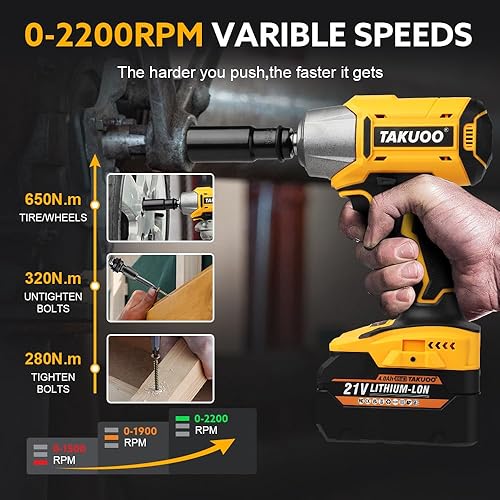Miniatura 6 de 650N.m - Llave de impacto inalámbrica, pistola de impacto sin escobillas, kit de destornillador de impacto multifunción, llave de impacto eléctrica