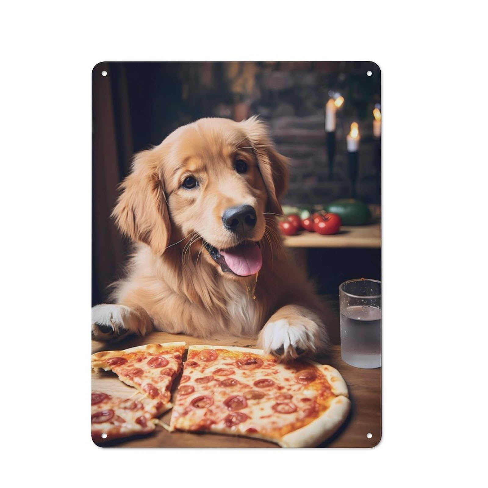 Junmoney Golden Retriever Pizza Dog Tin Wall Plaque 40X30cm With For Bar Or Restaurant, Autumn Wall Decor For Hospitality Decor Collectors
