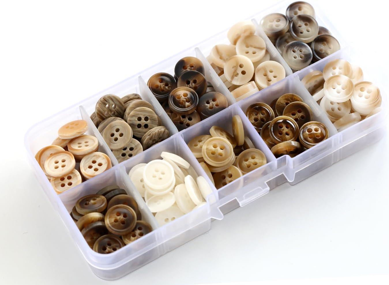 250pcs 15/32 Inch(11.5mm) Small Size Round Resin Buttons 4-Hole Flatback 10 Colors Buttons for Shirts Blouse Garments DIY Crafts with a Plastic Box (Each Color 25 pcs)