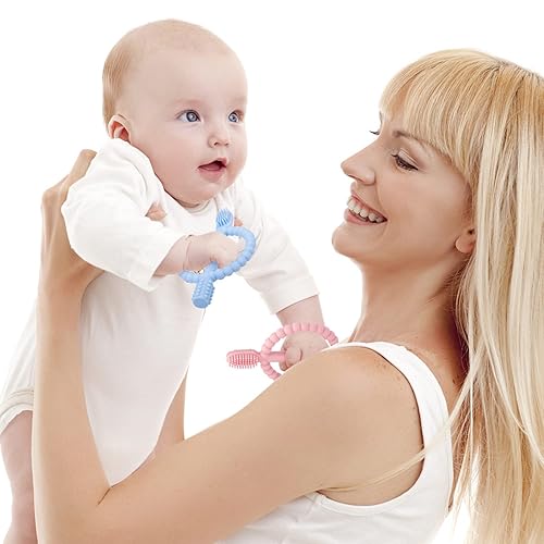 Miniatura 7 de Juguetes de dentición para bebés con mango de fácil agarre, cepillo de dientes infantil de silicona, texturizado en ambos lados ayuda a masaje,