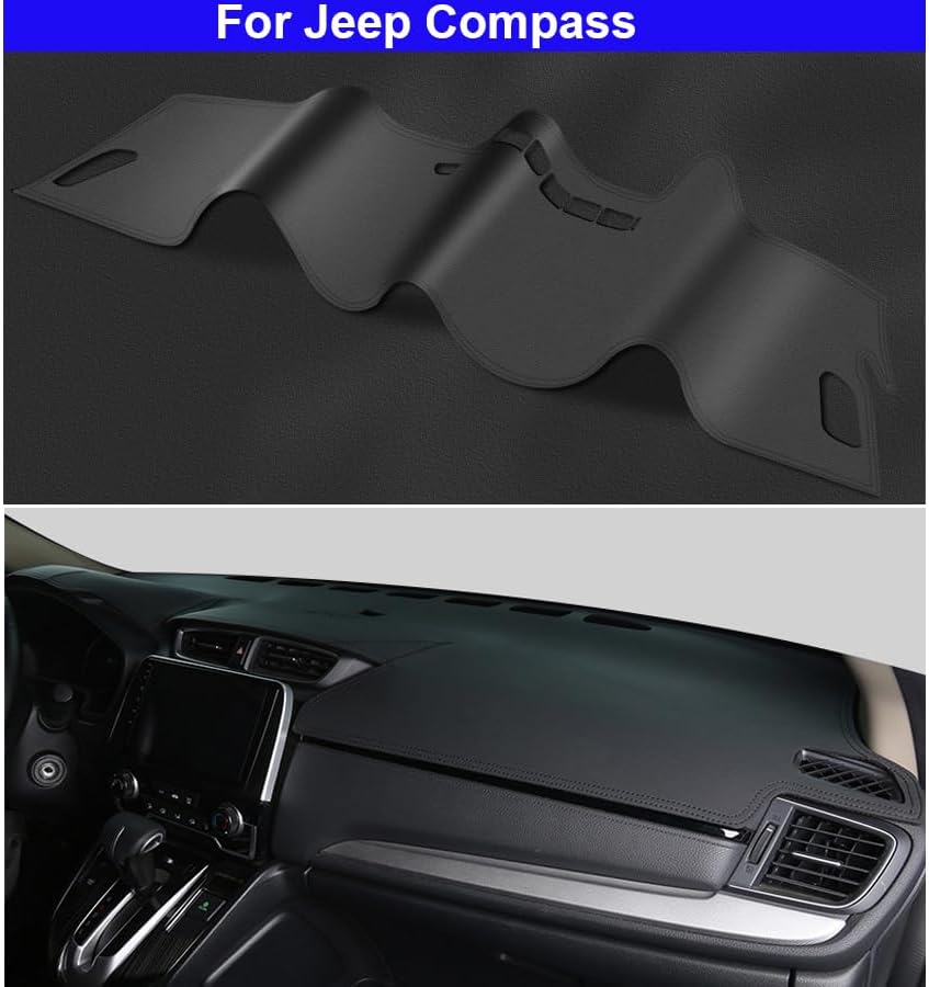 1Pcs New Black Leather Car Dashboard Sun Cover Non Slip Dash Mat Cover Compatible for Jeep Compass 2022 2023 2024 2025
