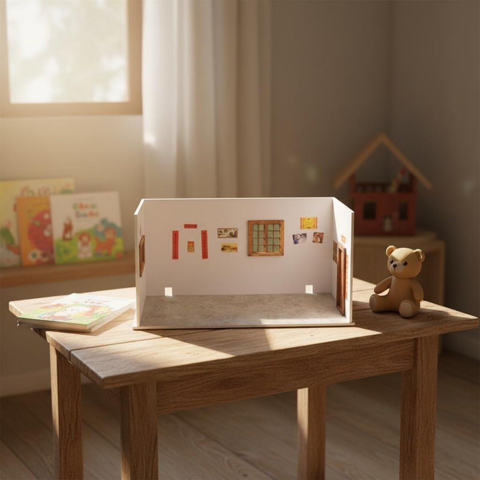Jiuvaso Casa Giocattolo per Bambini Miniatura Casa Diorama Stanza Modellismo Kit Artigianale con Infissi in Legno E Pvc Antideformazione Adatta per, Modello Wallpaper