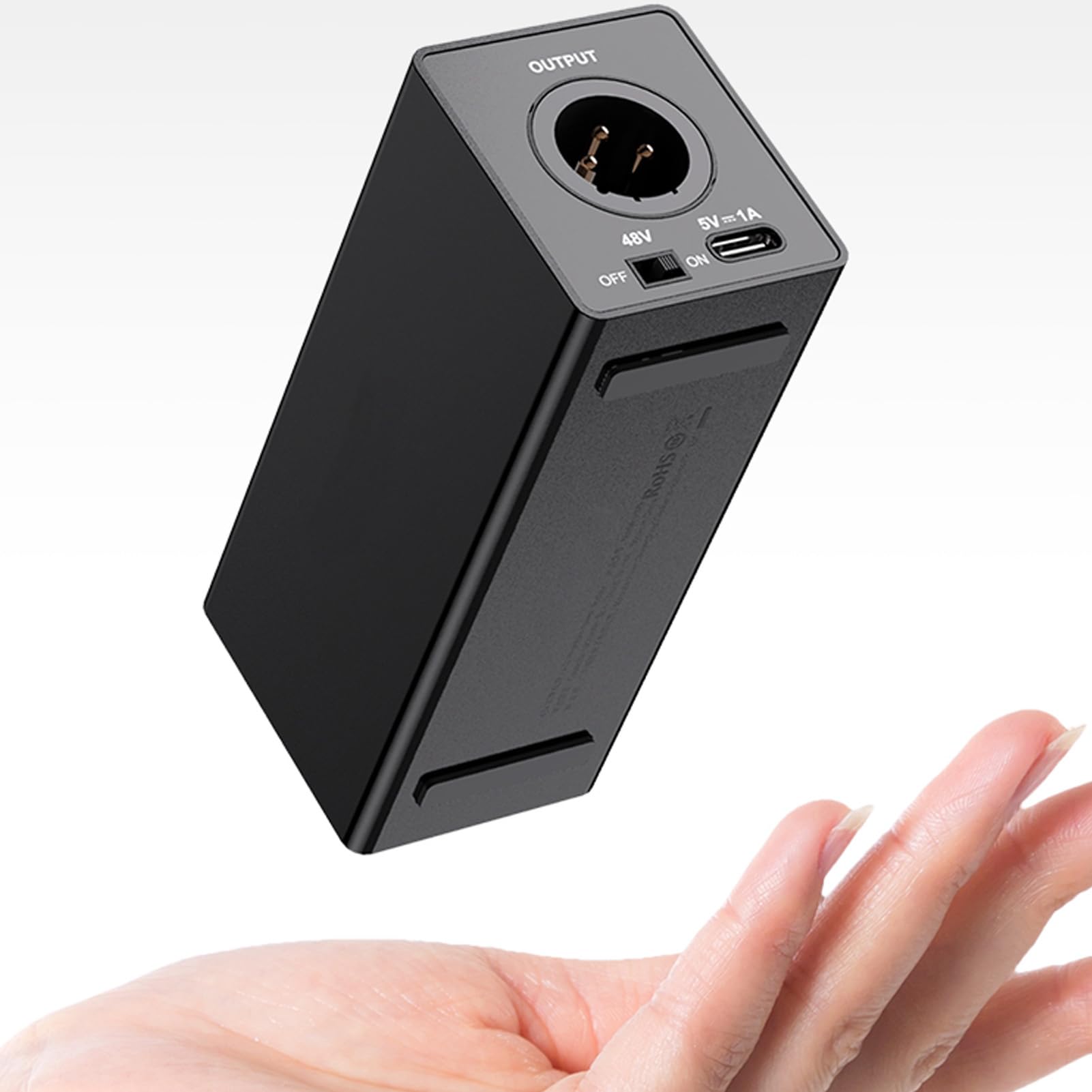 Denash Alimentation Fantôme 48 V, Alimentée par Batterie Portable avec Batterie Rechargeable Intégrée de 1 500 MAh et Sortie D'entrée XLR, pour Microphones à Condensateur,