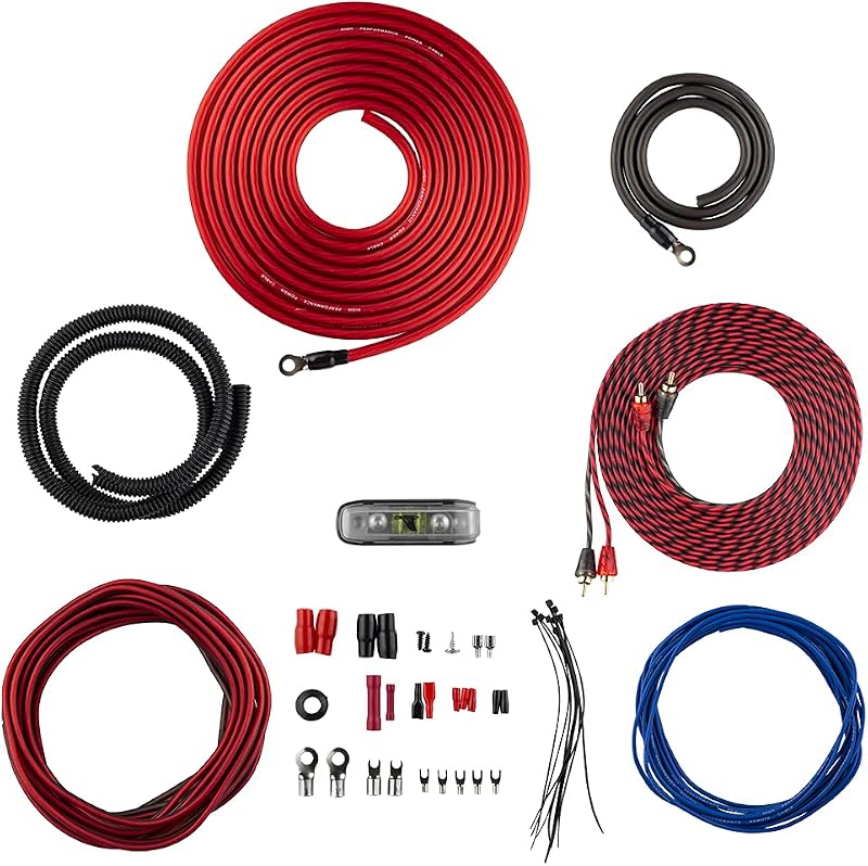 DS18 AK4 Kit de cableado de instalación de amplificador CCA de calibre 4 completo - Ampkit ayuda a hacer conexiones, lleva energía a su radio, subwoofers, parlantes con cable Super Flex - 1200 W para 1 amplificador