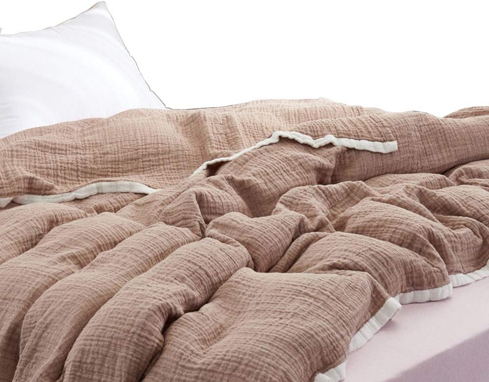 Muslin Cotton Blanket for Adult and Kids,Full/Queen Size (78" x 90"),100% Cotton,4-Layer Soft and Lightweight Blanket for Bed,Couch &Sofa,Muslin Coverlet for All Season - Caramel