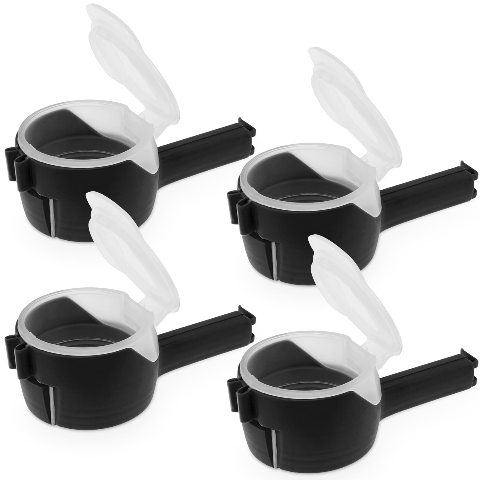 4Pcs Food Bag Clips for Food Storage,Bag Sealing Clips with Pour Spouts & Handle,Reusable Plastic Snack Clip for Home Kitchen Flour Snack Oatmeal(Black- 4PCS)