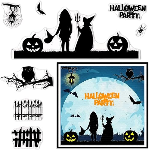 Miniatura 1 de Sellos transparentes de Halloween para hacer tarjetas, palabras de Halloween, niñas, vallas de bruja, fondo, sello transparente de Halloween, sello