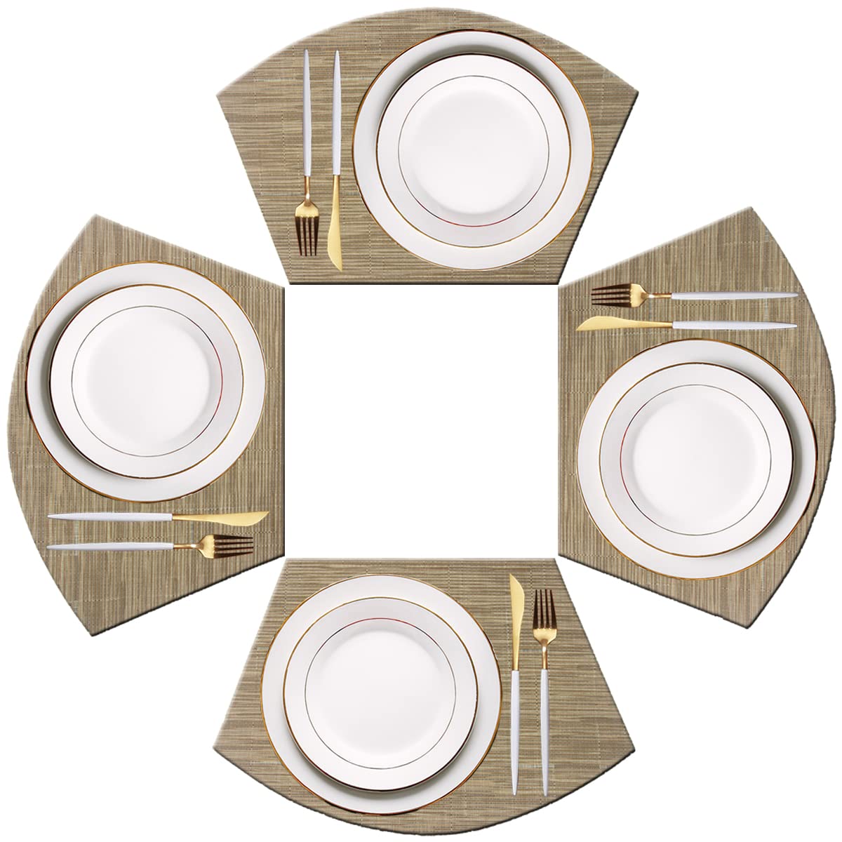 PIGCHCY Wedge Shaped Placemats for Dining Table Washable Vinyl Placemats Heat Resistant Table Mats Set of 4 (Beige)