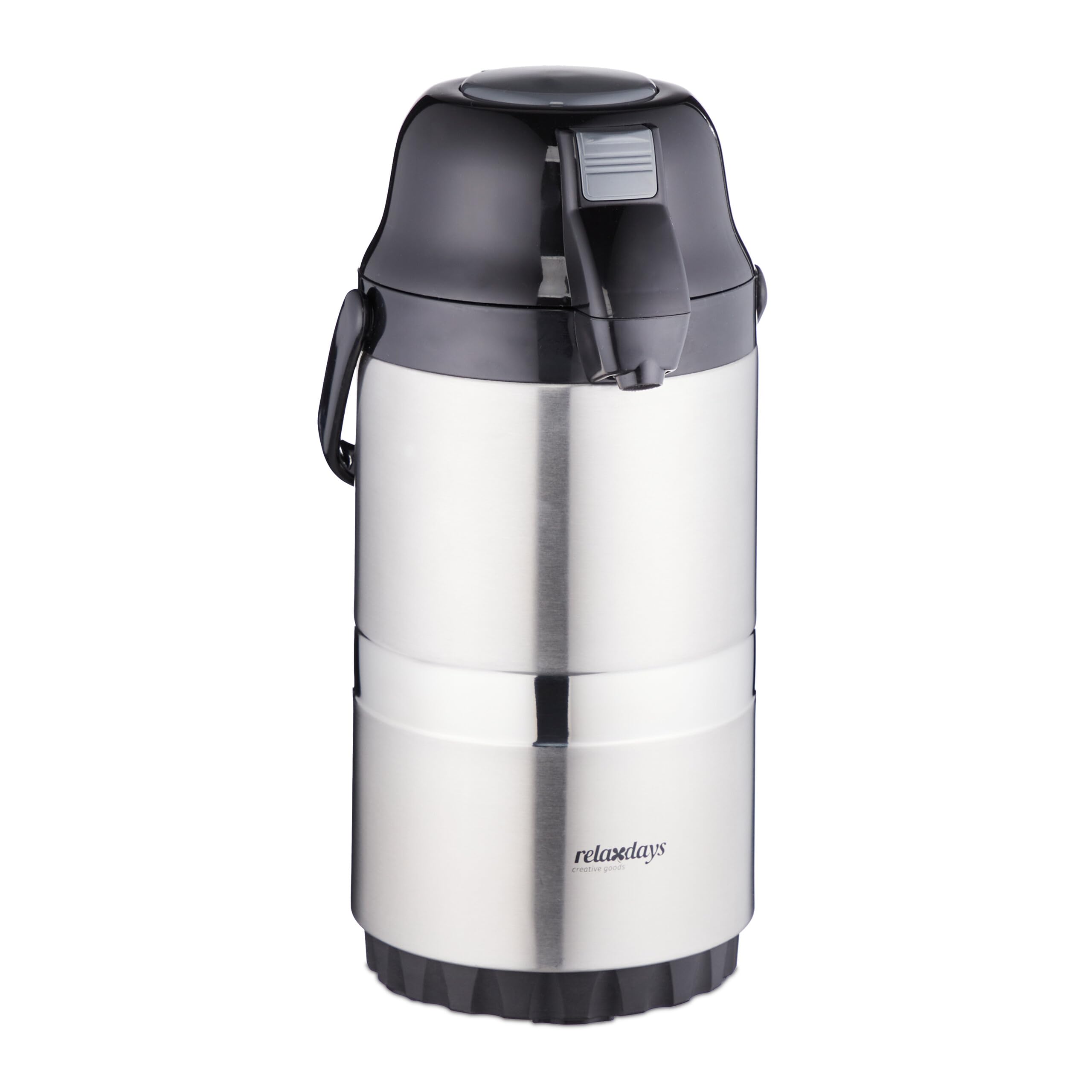 Relaxdays Termo para Café con Dispensador de 2,2 L, Tapa con Bomba y Pulsador, Oficina, Gastronomía, Plateado y Negro