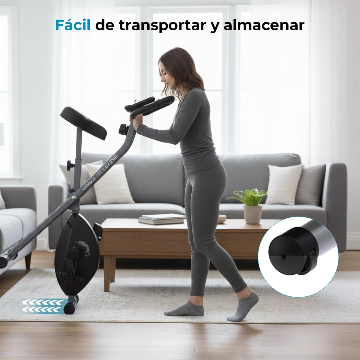 PRIXTON Bicicleta Estática Plegable Bike Fit BF150, Bicicleta de ejercicio Fitness, Resistencia magnética 1,5kg, Pulsómetro, 8 niveles, Ruedas de transporte, Manillar y Sillín Regulable, Soporte móvil