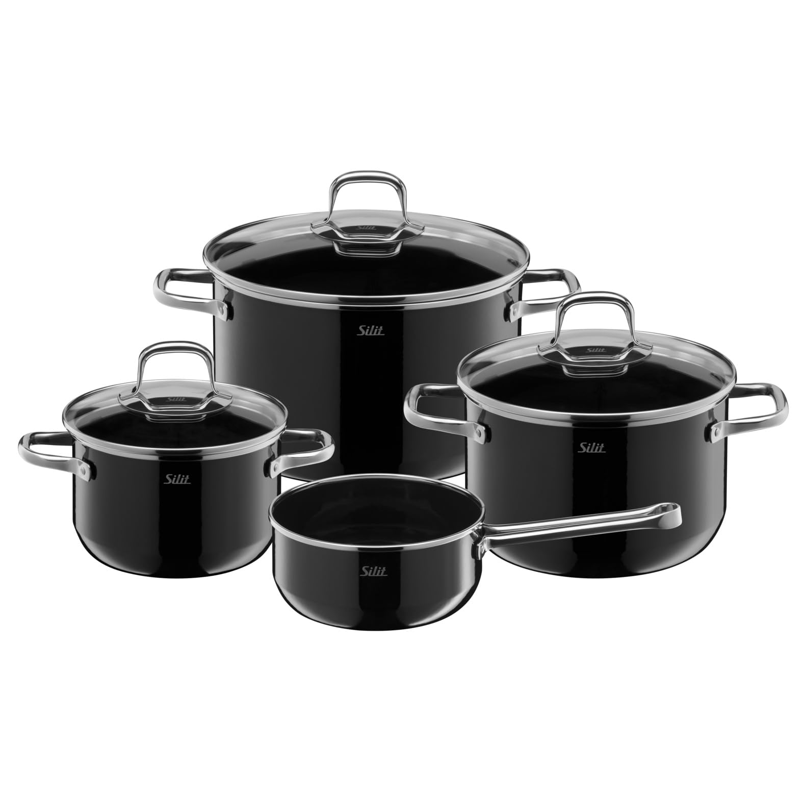 Silit Elegance Line Topfset Induktion 4-teilig, Kochtopf Set mit Glasdeckel, Silargan Funktionskeramik, Induktions Töpfe Set nickelfrei